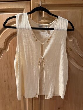 Vintage GAP Cream Ribbed Linen Vest with Delicate Embroidery